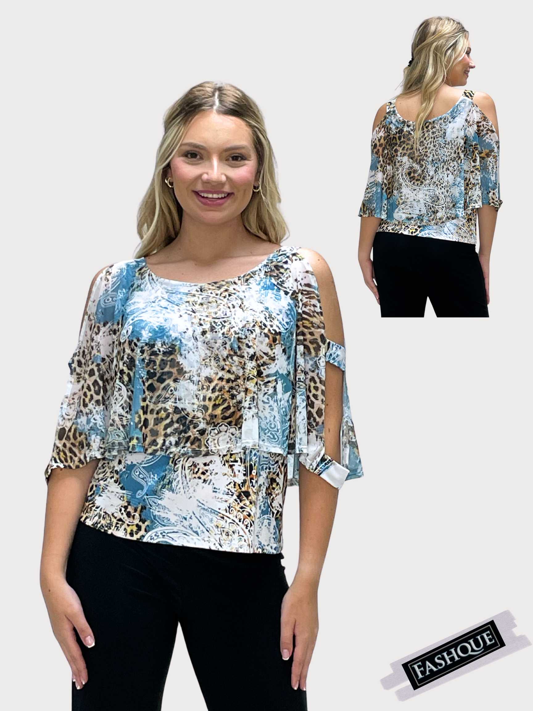 FASHQUE - Elegant Drape Top with Strappy Sleeve - T2614