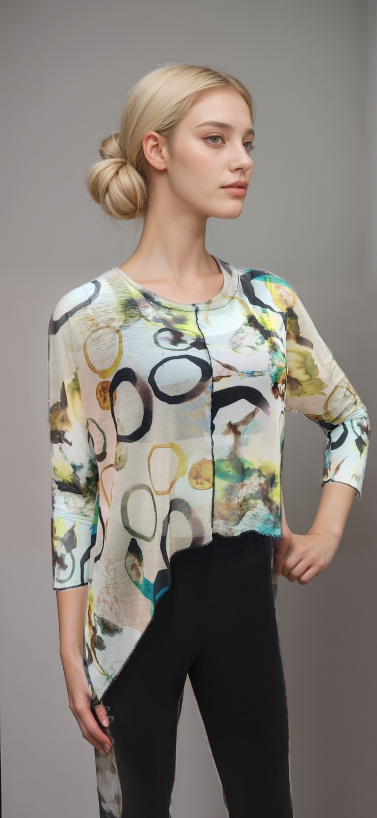 Asymmetrical Mesh See - Through Poncho Top - T2637