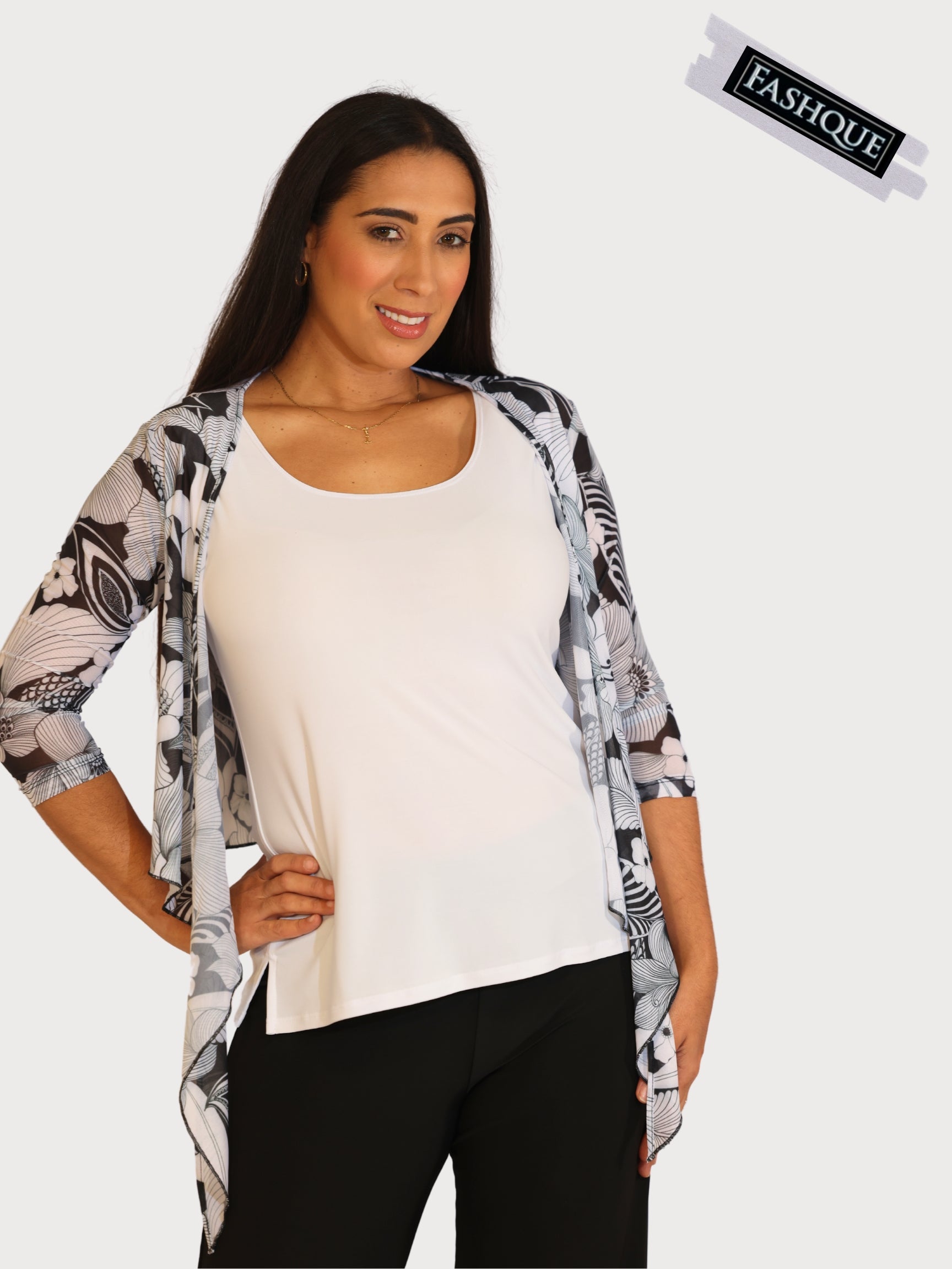 FASHQUE - 3/4 SLEEVES TIE FRONT BOLERO - T2652-8050