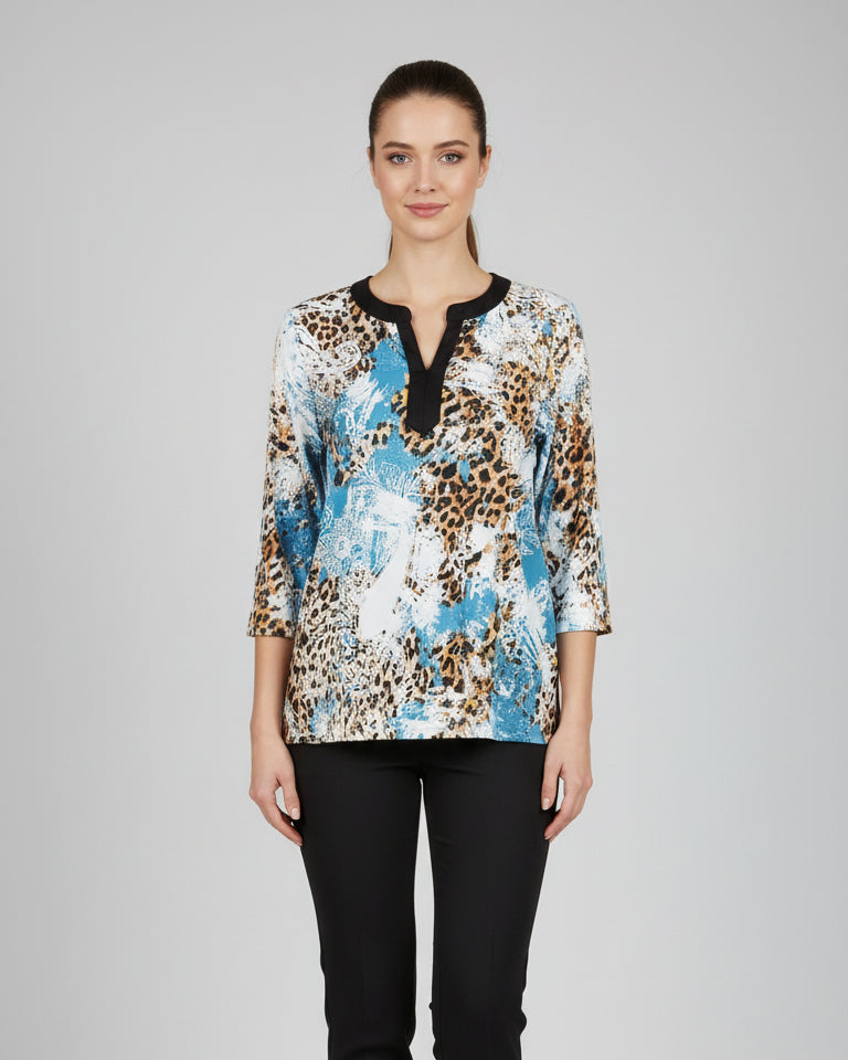 KEYHOLE NECK 3/4 SLEEVES TUNIC TOP - T2702