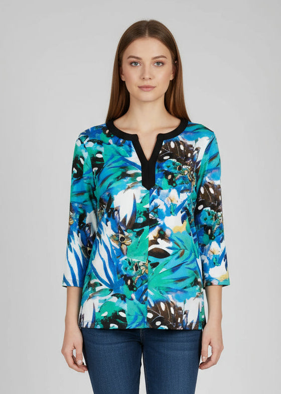 KEYHOLE NECK 3/4 SLEEVES TUNIC TOP - T2702