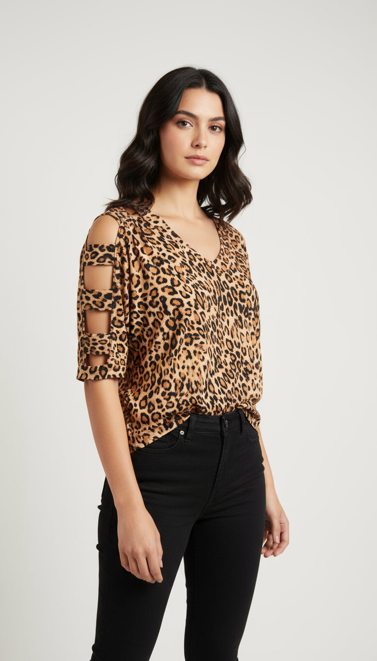 Sleeve V-Neck Top - T2706