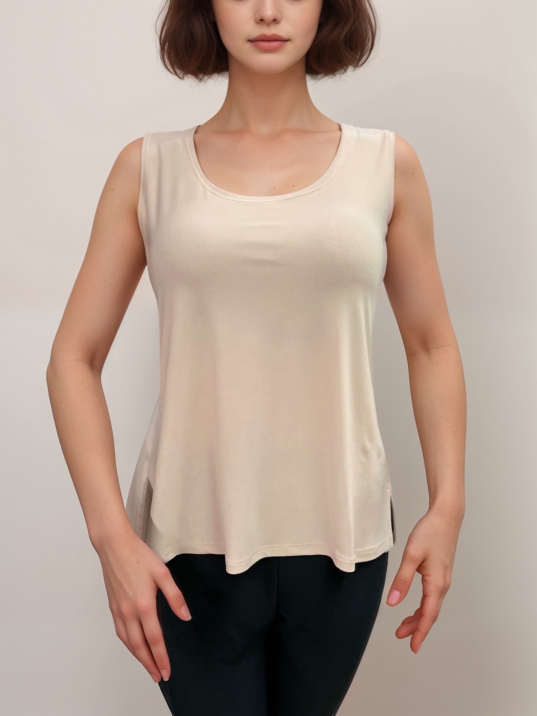 Round Neck Basic Solid Tank Top - T318