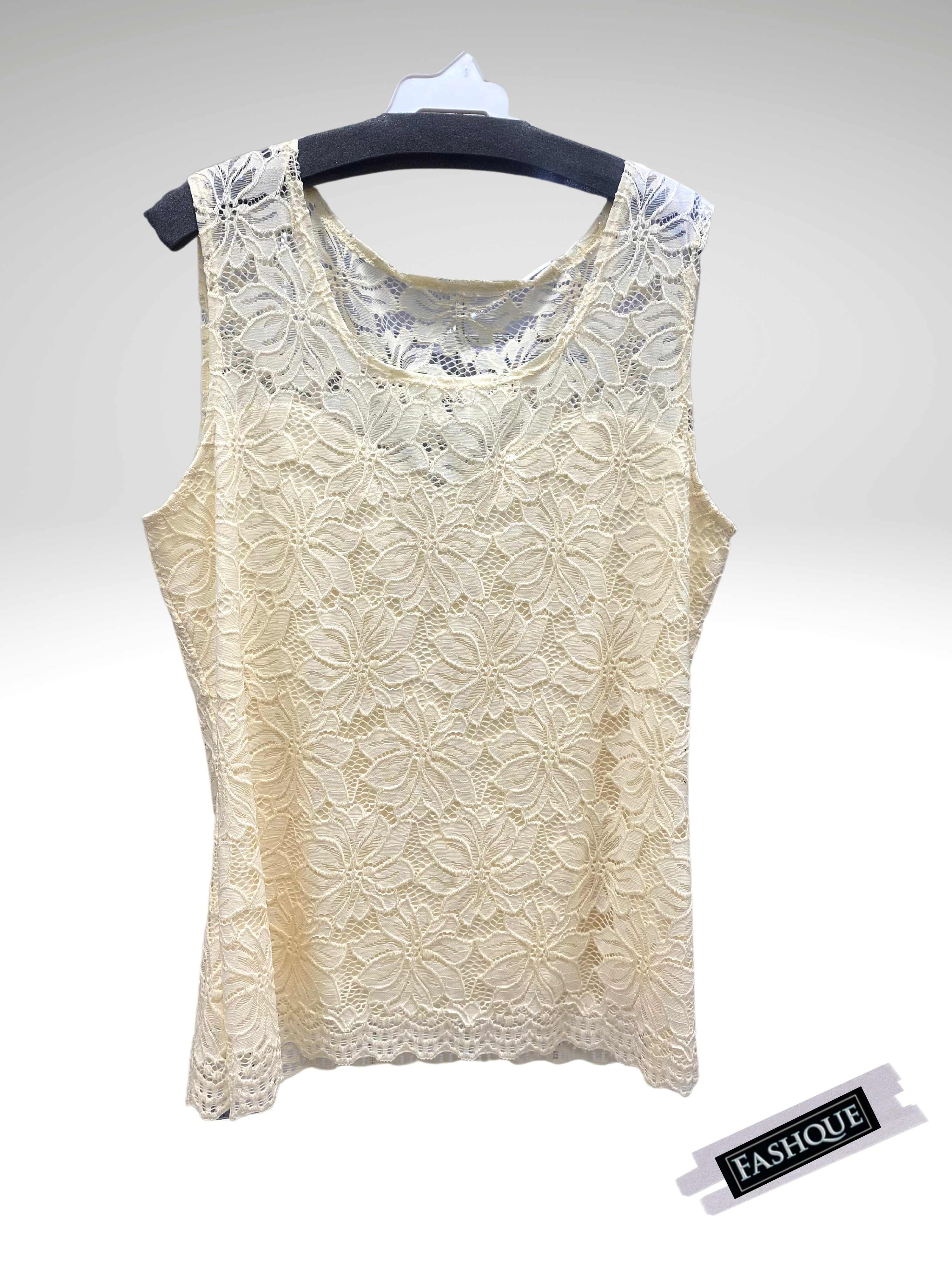FASHQUE - Lace layering with lining inside sleeveless knit Tunic Top - T329