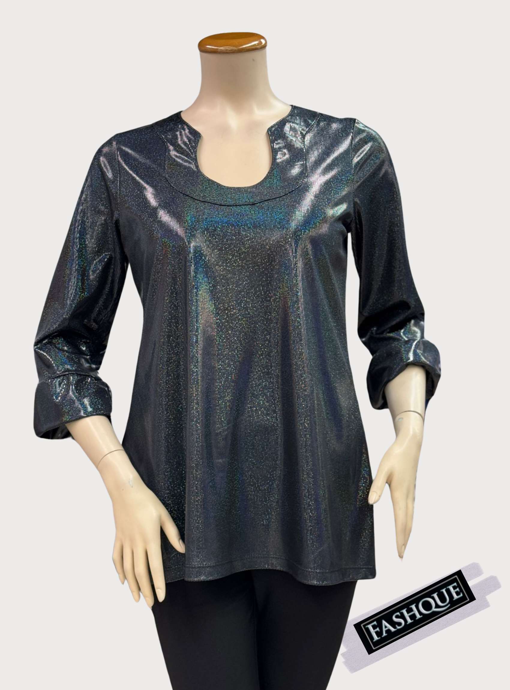 FASHQUE - HORSE SHOE NECK 3/4 SLEEVES TUNIC TOP - T421