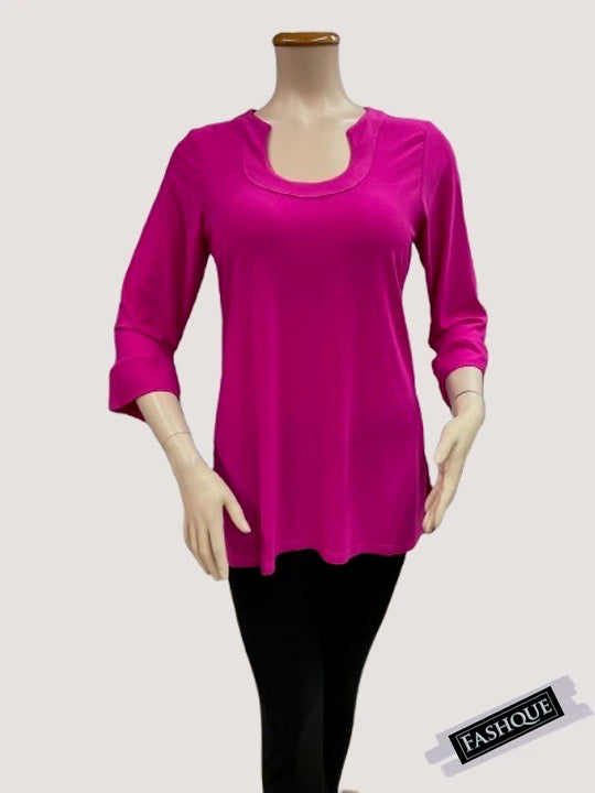 FASHQUE - HORSE SHOE NECK 3/4 SLEEVES TUNIC TOP - T421