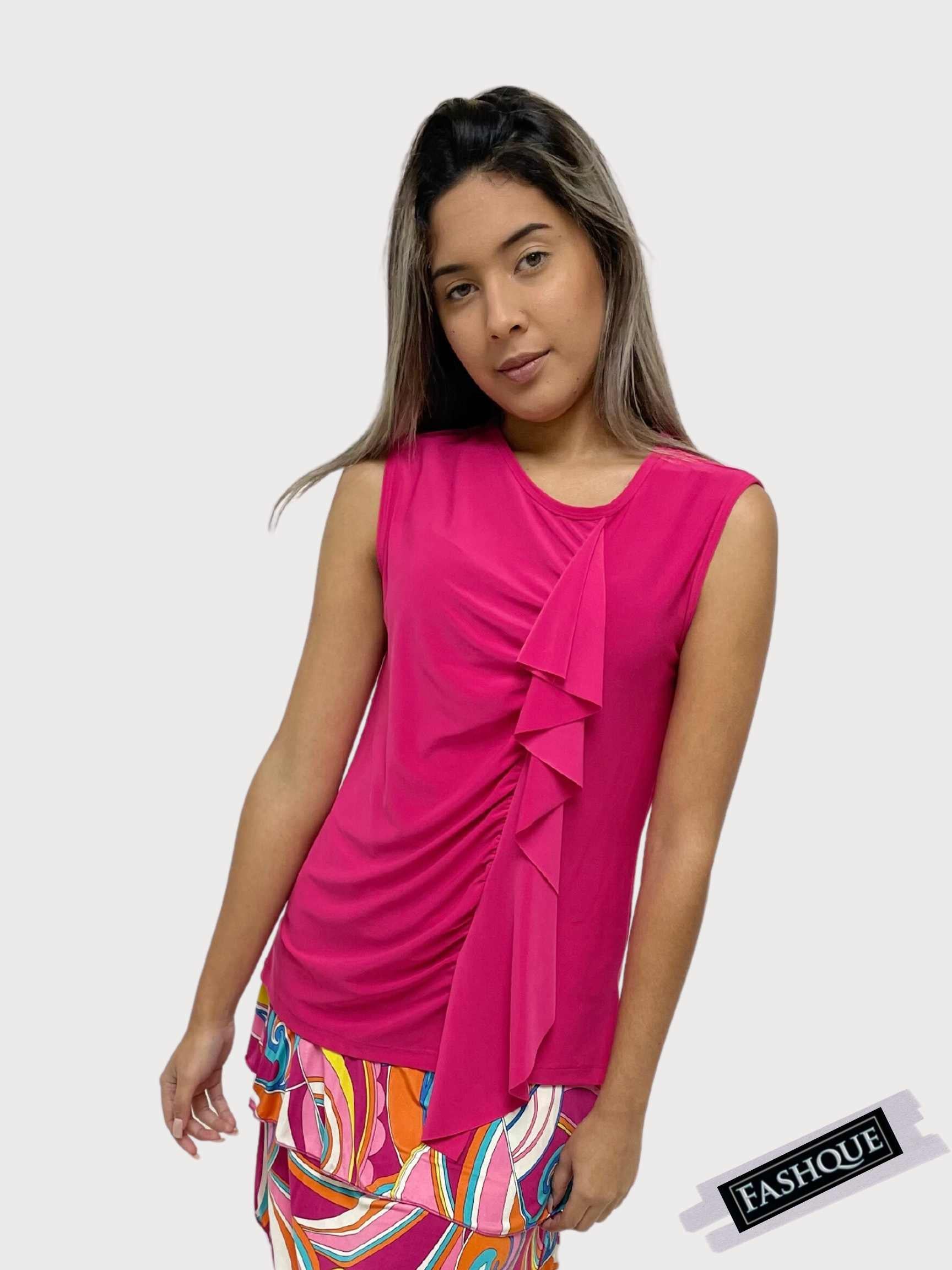 FASHQUE - Round neck Ruffle on side sleeveless with rushing Top - T456 Sale