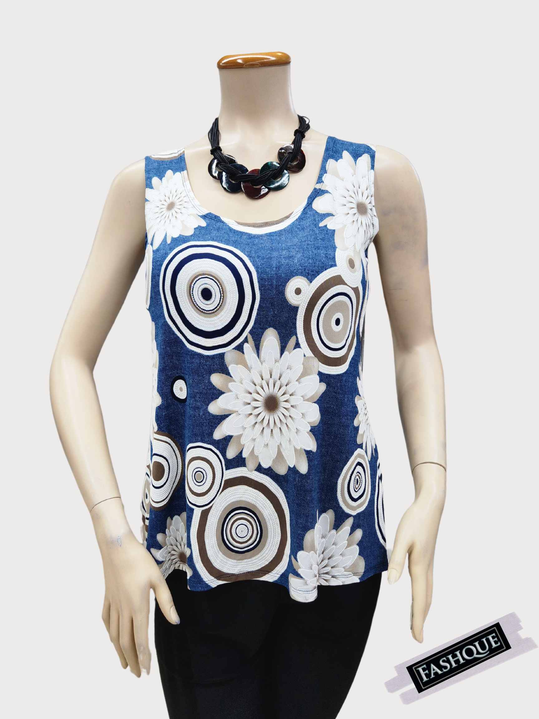 FASHQUE - Round Neck Basic PRINTED Tank Top - T477