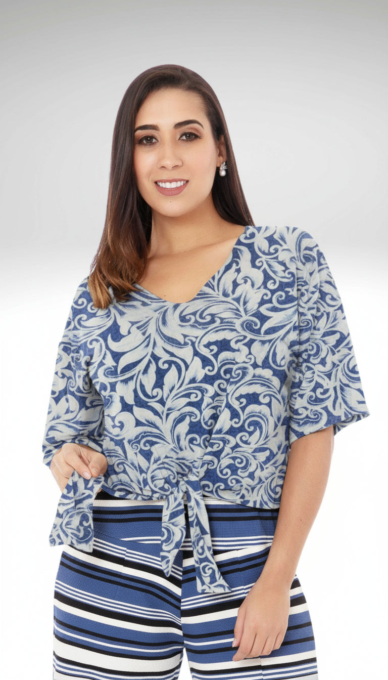 V-NECK TIE FRONT SHORT SLEEVE TOP - T541 SALE