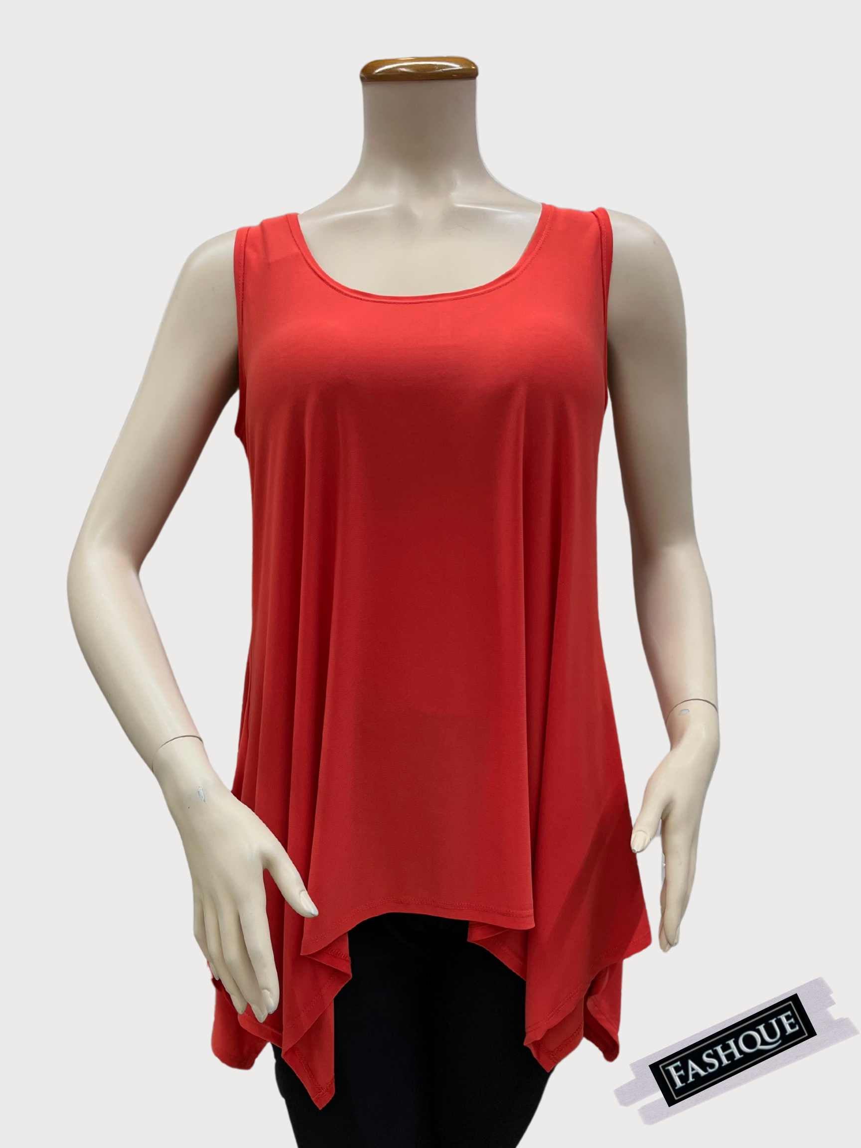 FASHQUE - Sleeveless Sharkbite round neck Tunic Top - T555