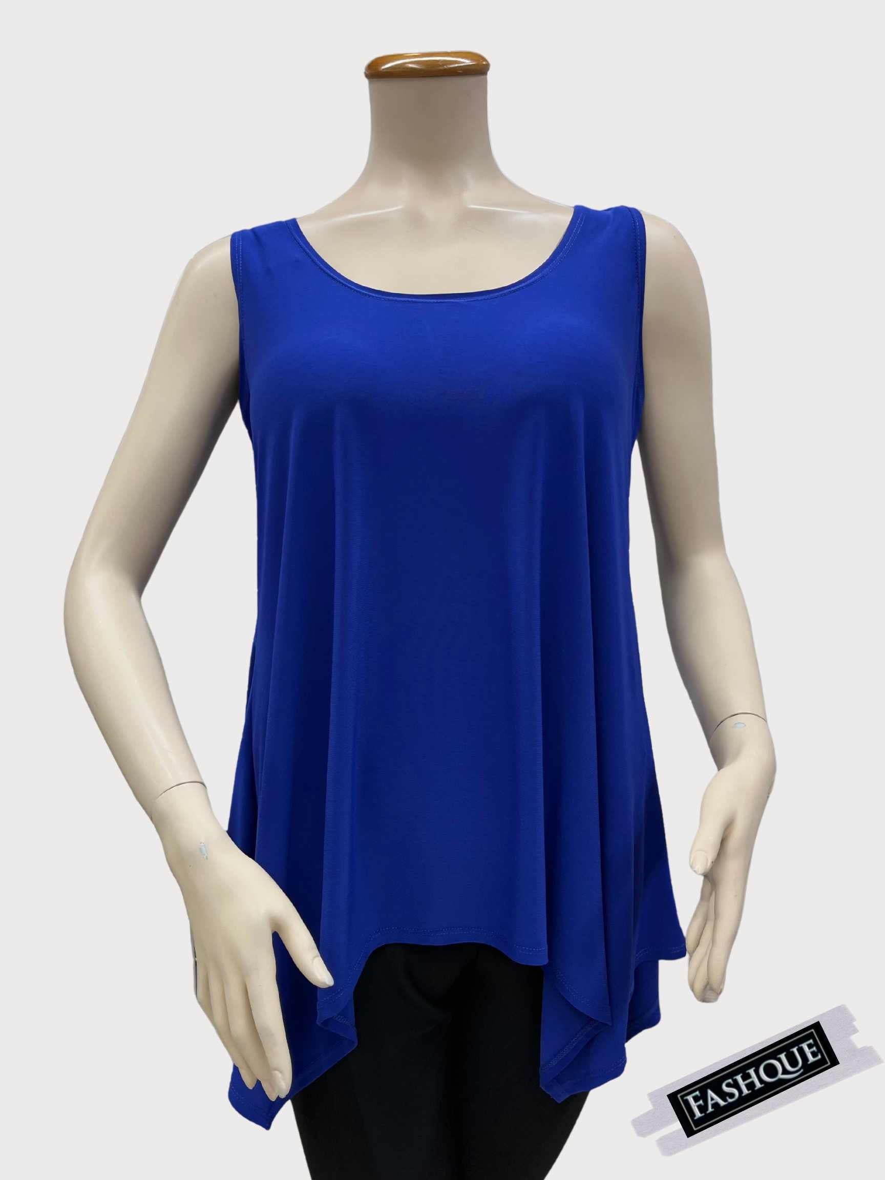 FASHQUE - Sleeveless Sharkbite round neck Tunic Top - T555