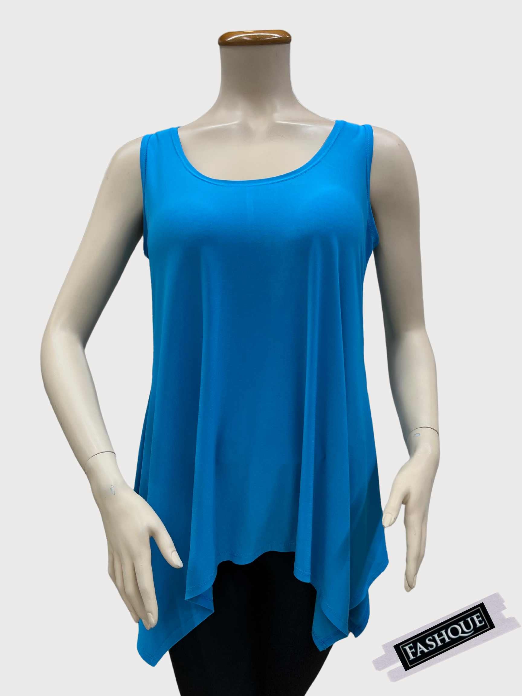 FASHQUE - Sleeveless Sharkbite round neck Tunic Top - T555