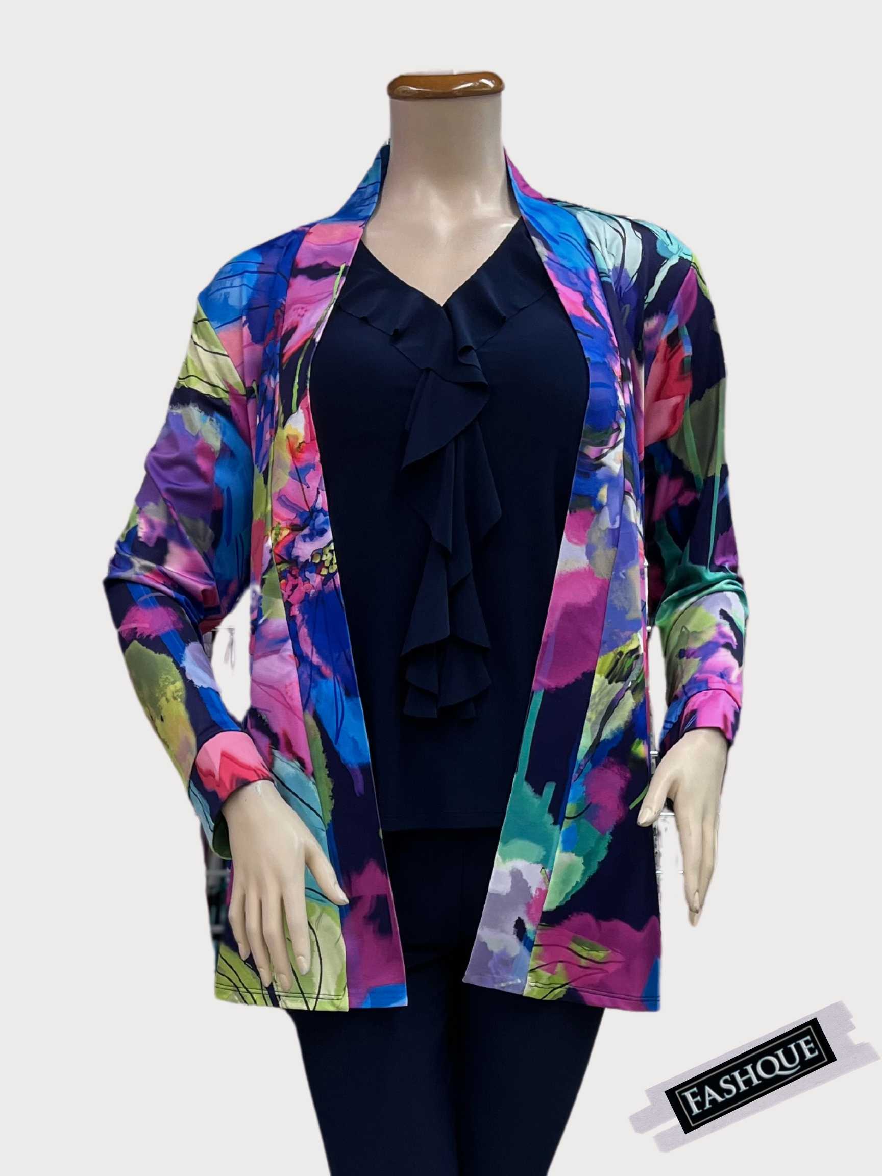 FASHQUE - Digital Print Open Front Long Knited Cardigan Bolero Shrug - T2611