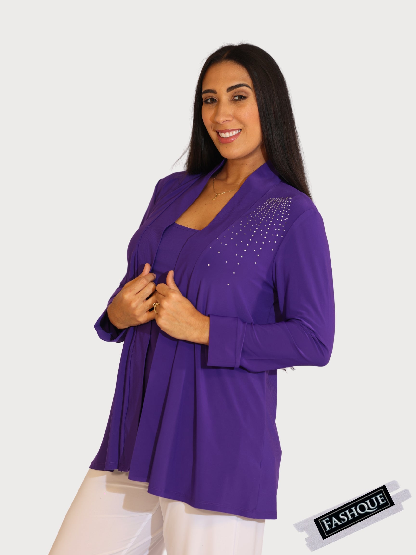 FASHQUE - Solid Open Front Long Knited Cardigan Bolero Shrug - T611