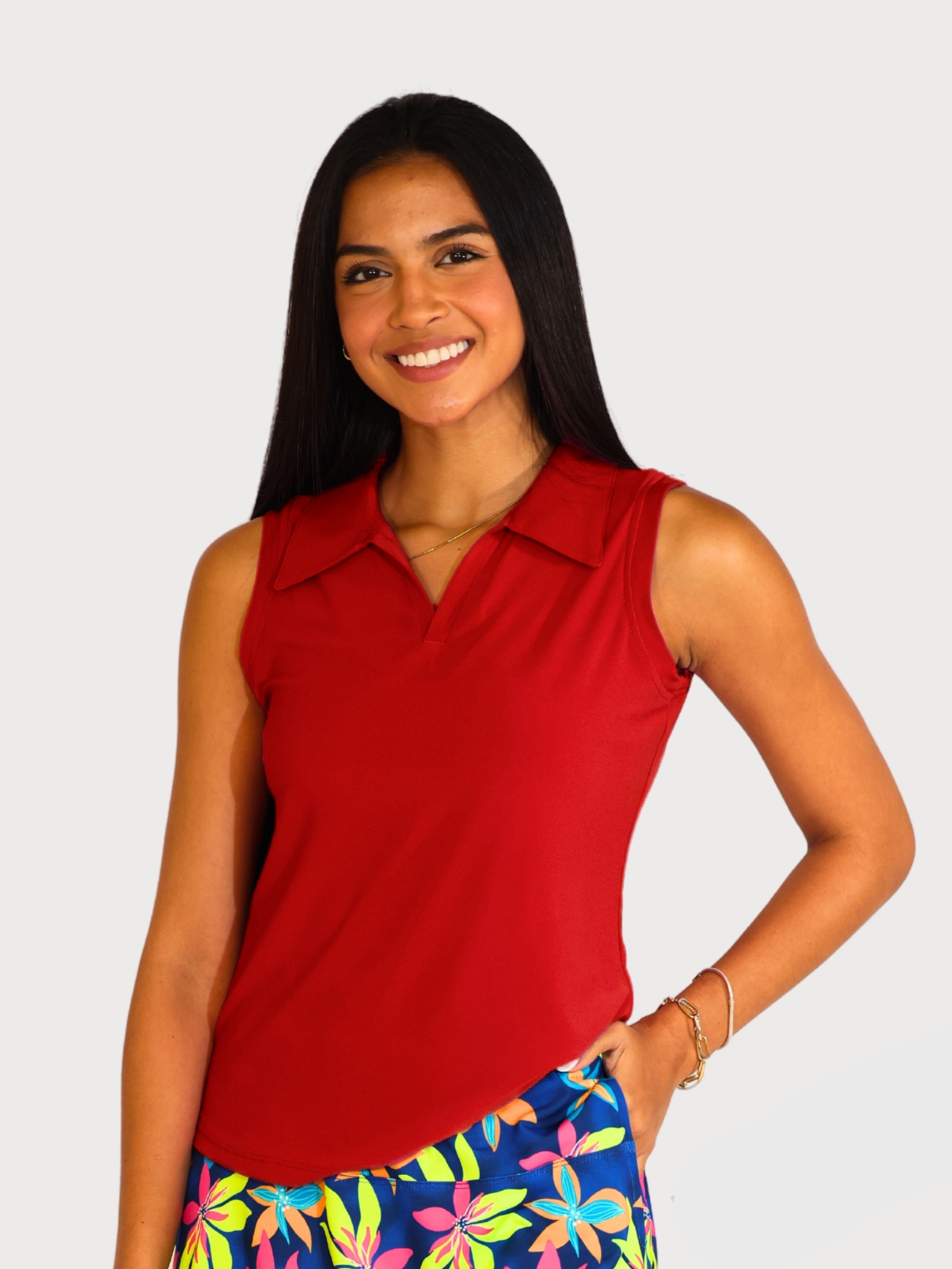 Chic Sleeveless V-Neck Solid Top with Collar - T636