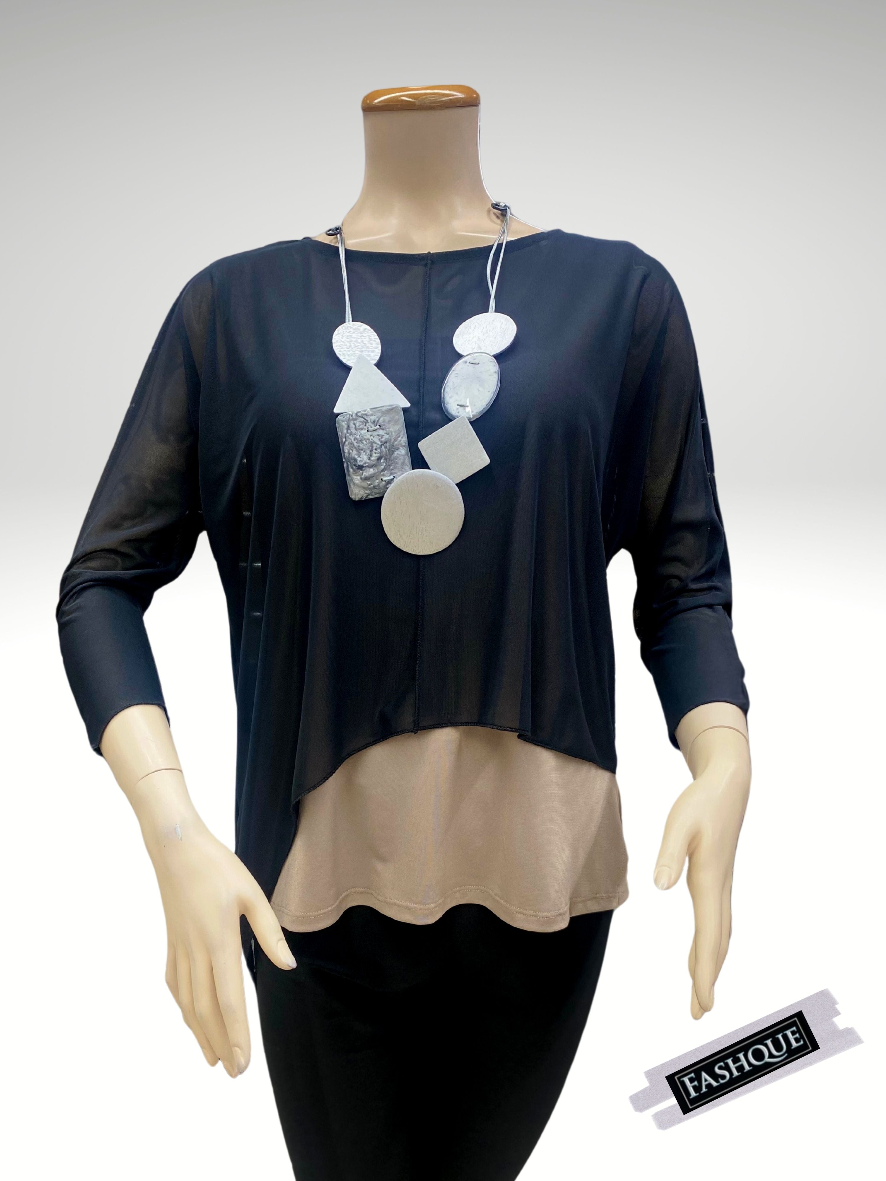 FASHQUE - Asymmetrical Mesh See - Through Poncho Top - T637