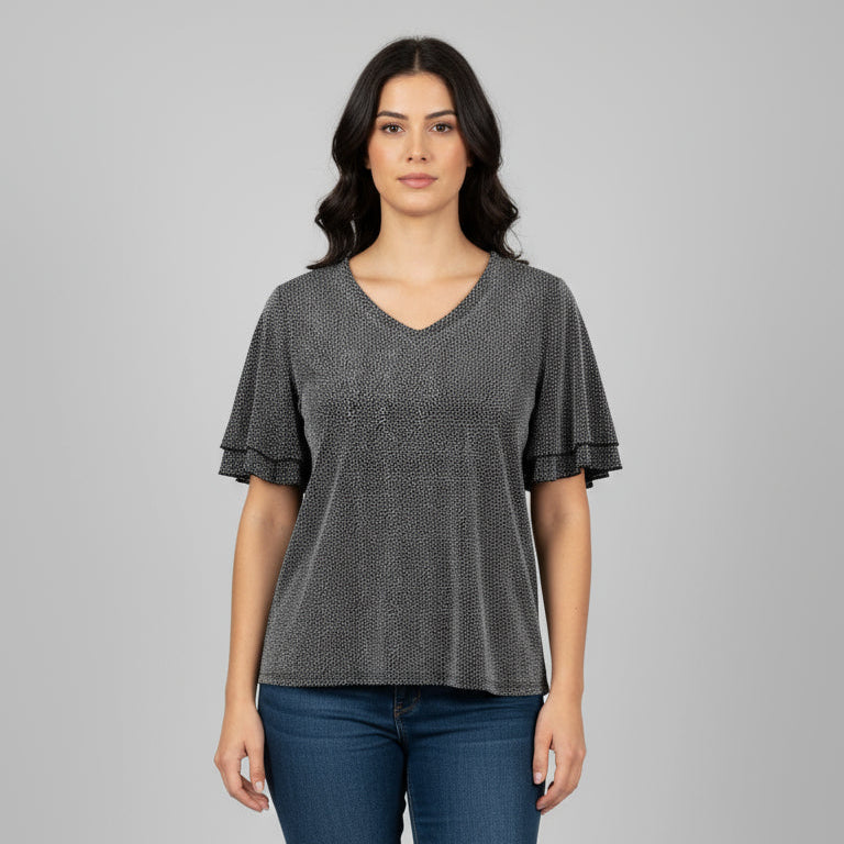 Royal - V Neck double bell Sleeve Top - T704