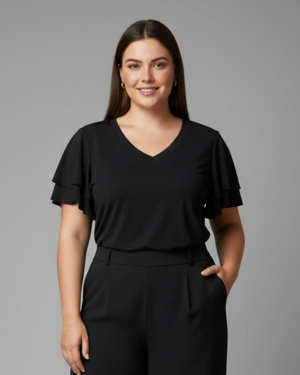 Royal - V Neck double bell Sleeve Top - T704