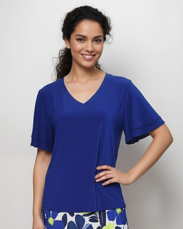 Royal - V Neck double bell Sleeve Top - T704