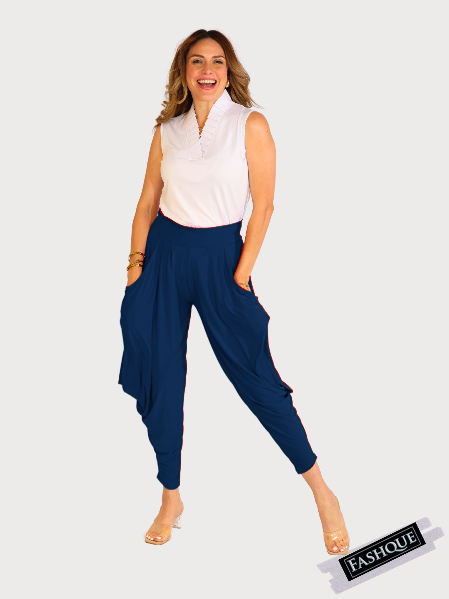 Pull On pants with wide waist band and Kangaroo Pockets - P033
