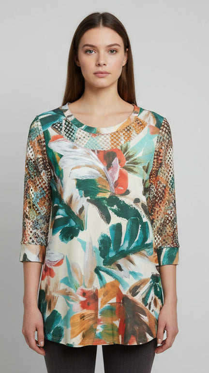 Top with Fish Net Insert Neckline & Sleeves - T2304