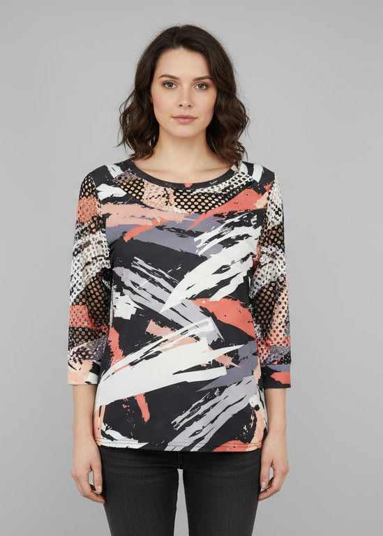 Top with Fish Net Insert Neckline & Sleeves - T2304