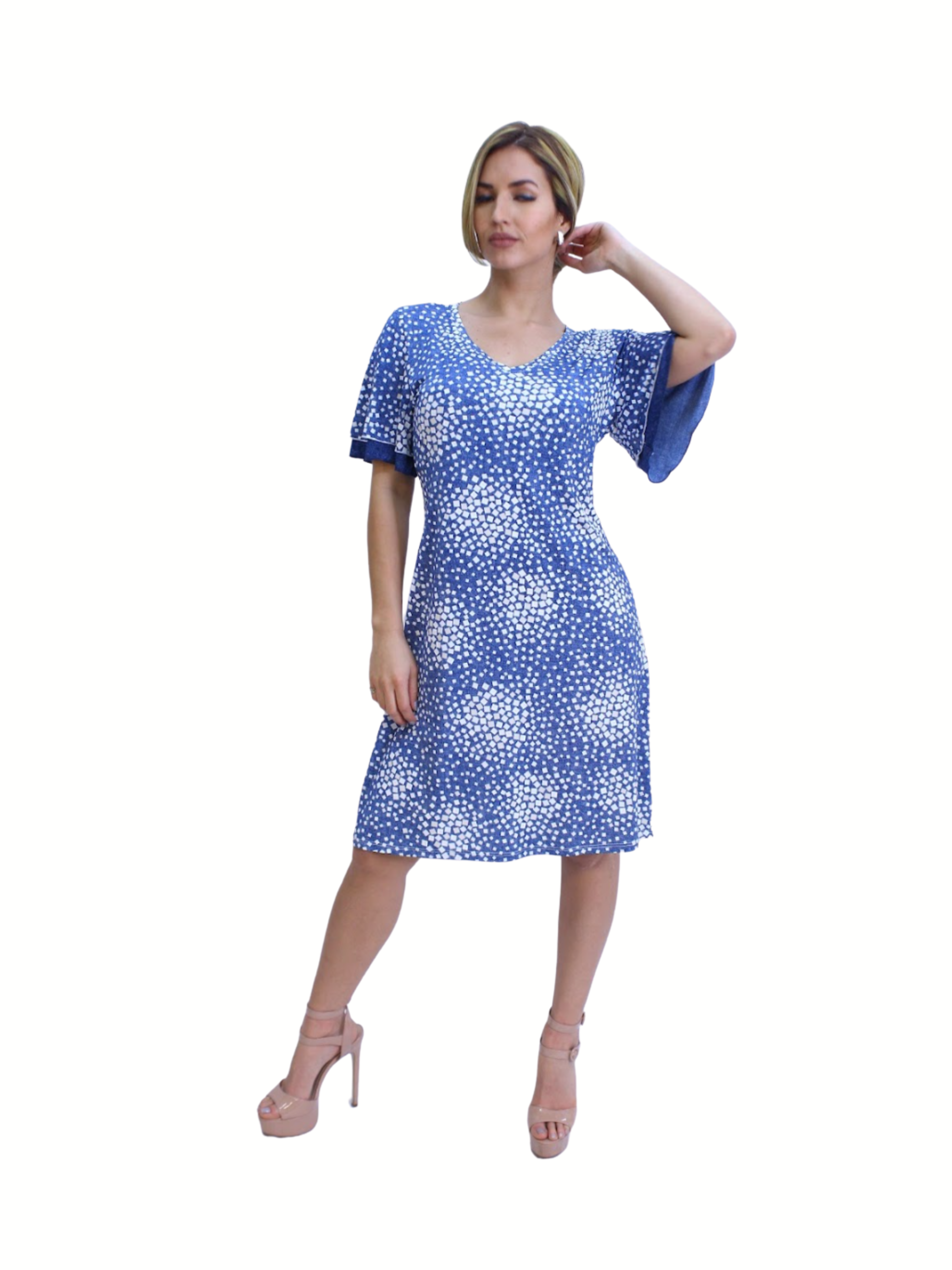 FASHQUE - Double layered Bell Sleeves Knee length Midi Dress - D078 SALE