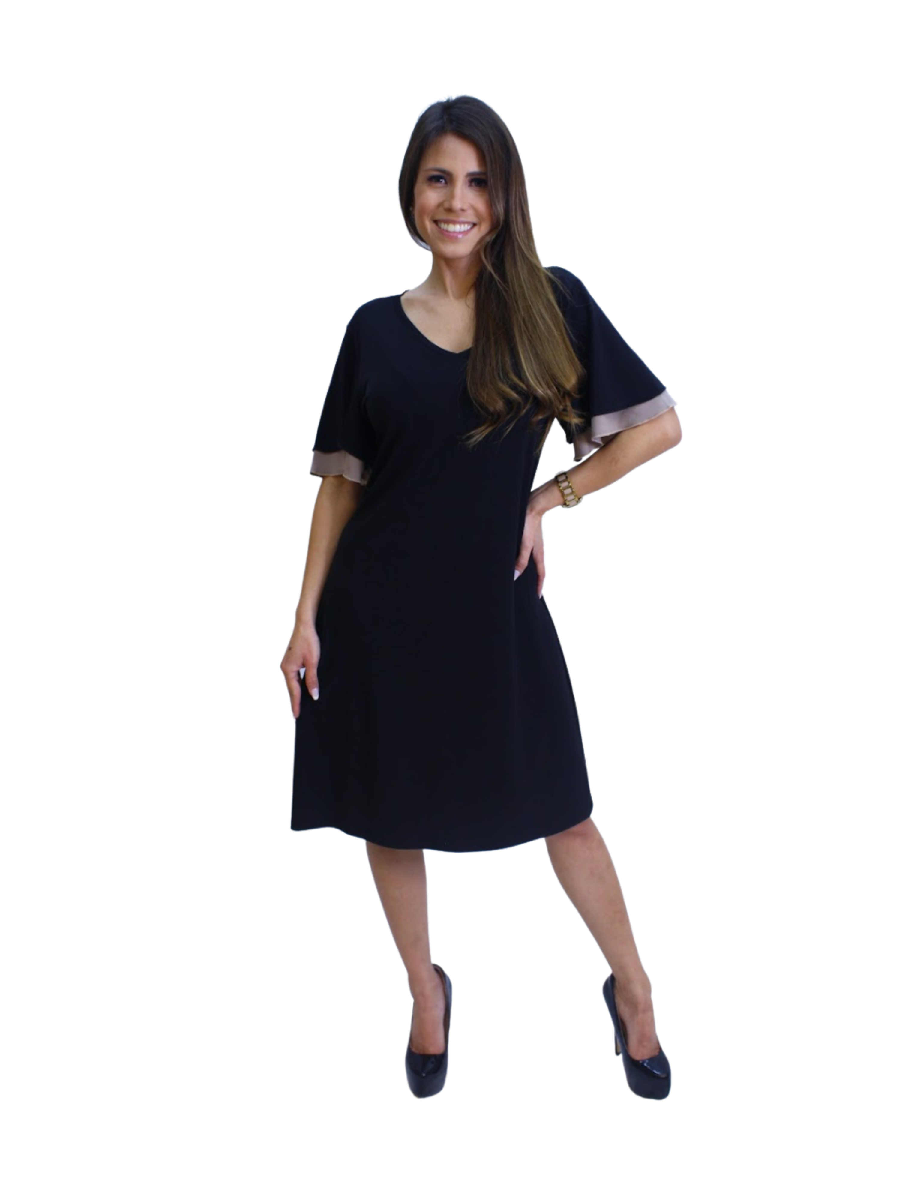 FASHQUE - Double layered Bell Sleeves Knee length Midi Dress - D078 SALE