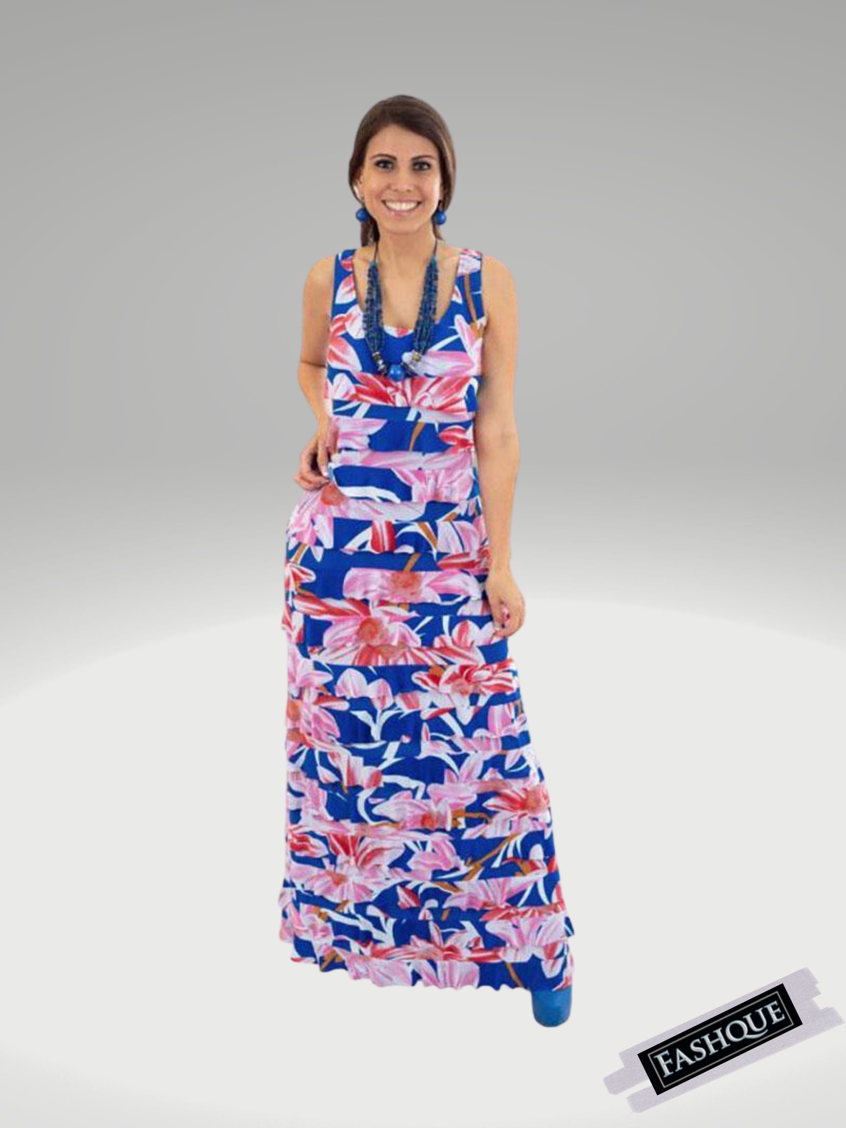 FASHQUE - Ruffle Maxi Dress Sleeveless PRINTED - D211 SALE