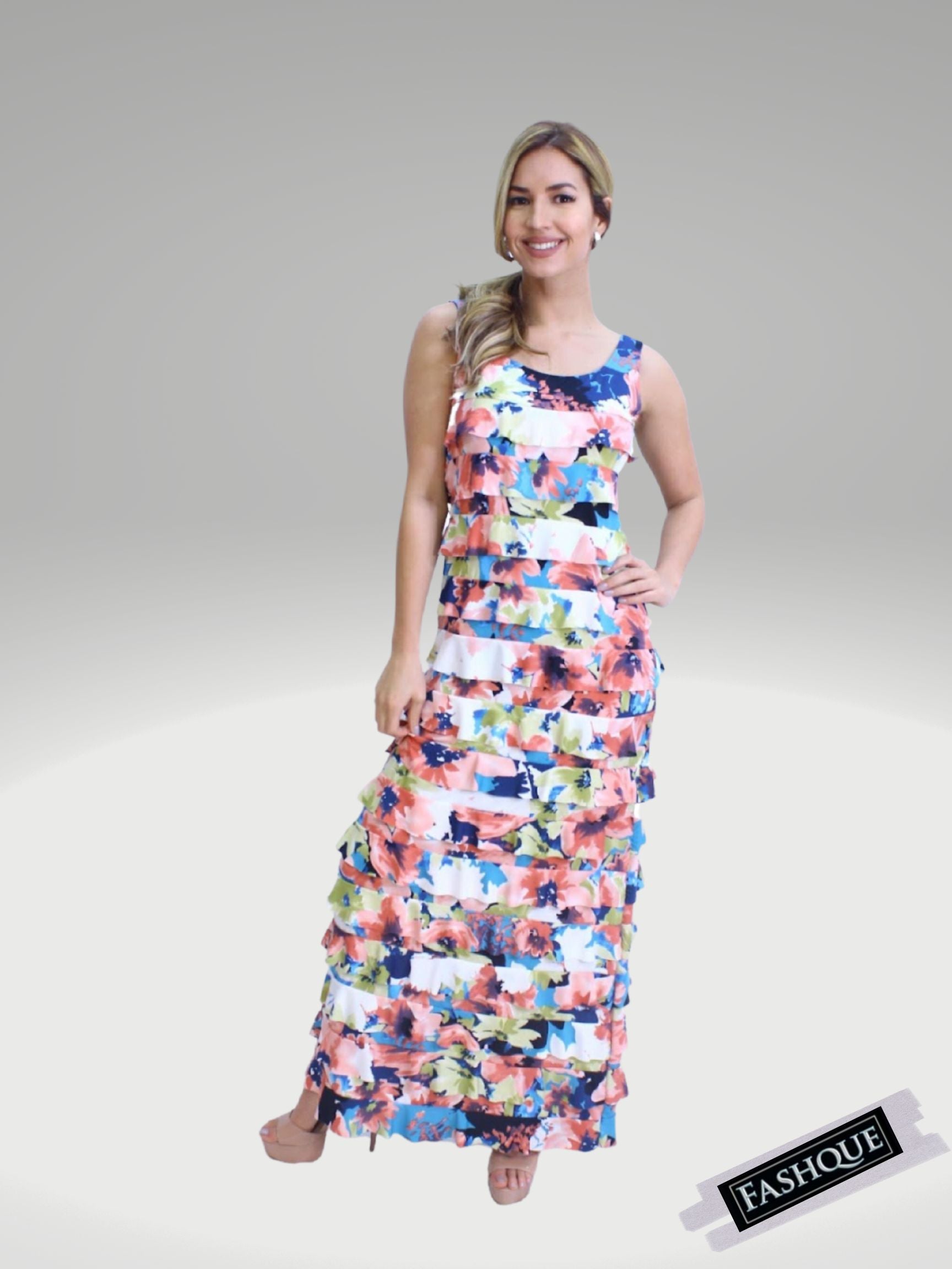 FASHQUE - Ruffle Maxi Dress Sleeveless PRINTED - D211 SALE