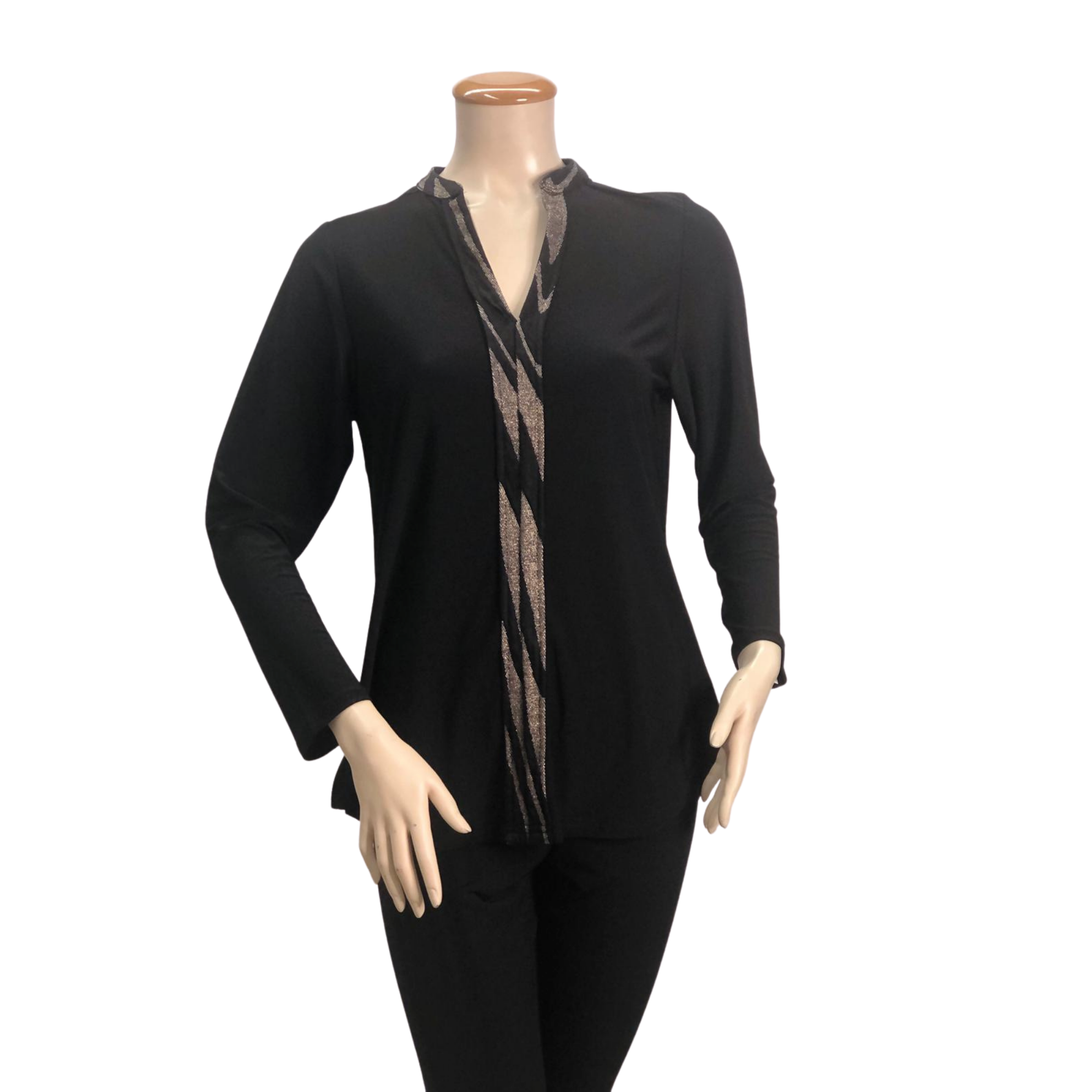 T531 - LONG SLEEVE SPLIT-NECK PULLOVER TOP WITH PLACKET TRIM - Fashque
