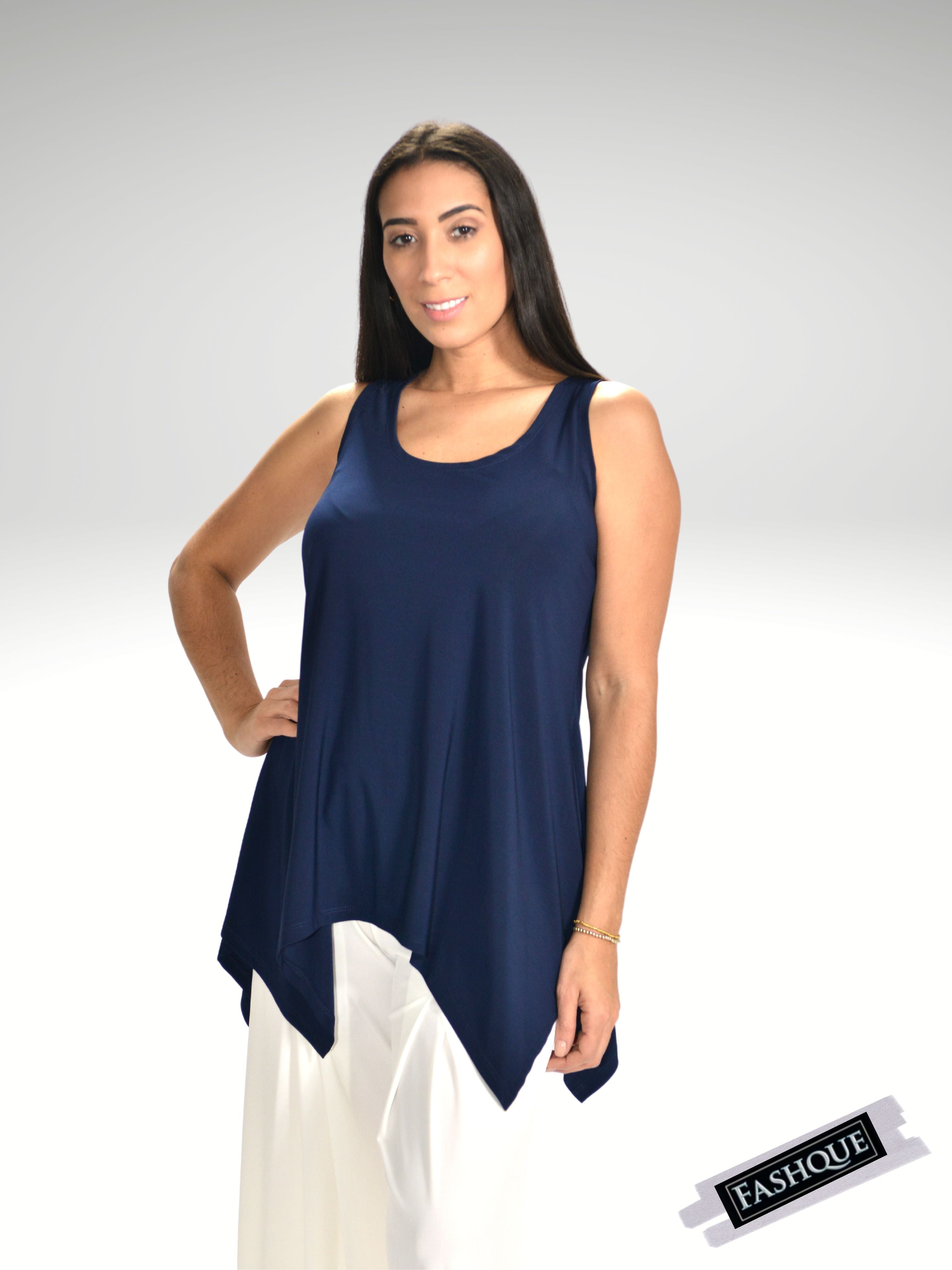 FASHQUE - Sleeveless Sharkbite round neck Tunic Top - T555