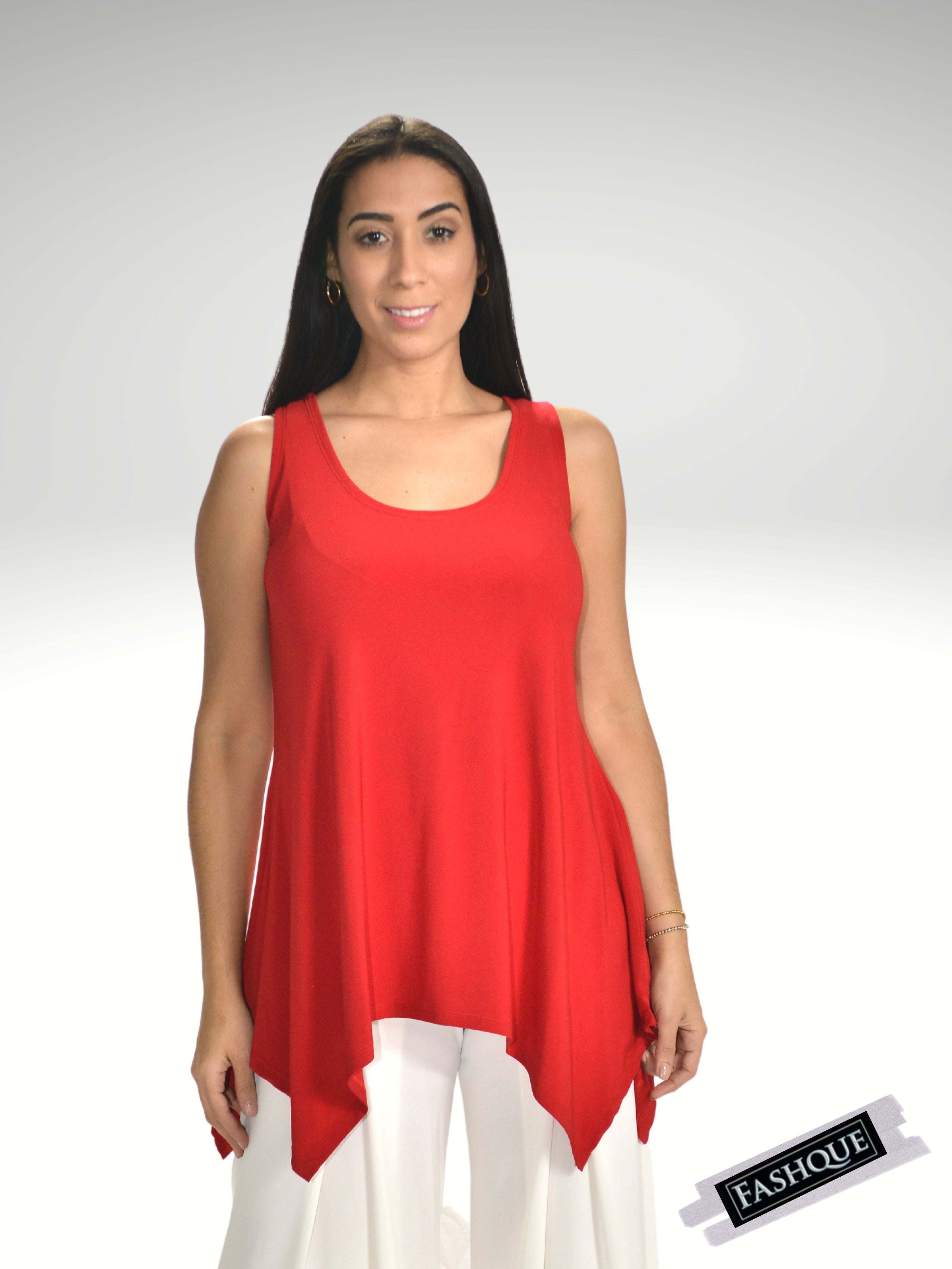 FASHQUE - Sleeveless Sharkbite round neck Tunic Top - T555