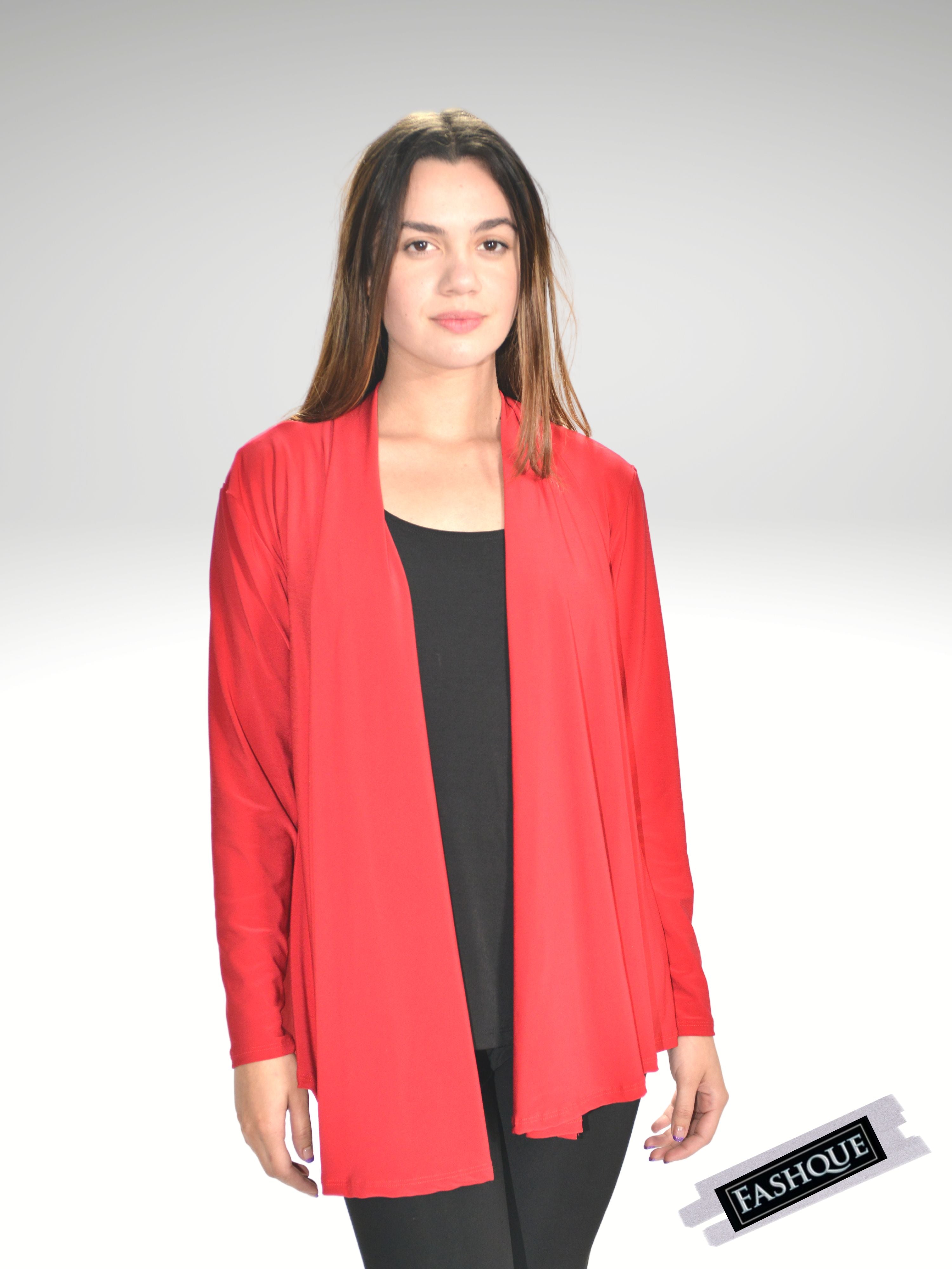 FASHQUE - Solid Open Front Long Full Sleeve Cardigan - T613